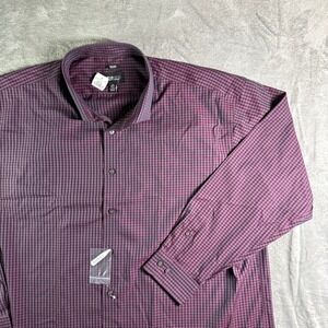 Kenneth Cole Reaction Dress Shirt Slim Fit Non Iron Tall Gingham 20 36/37